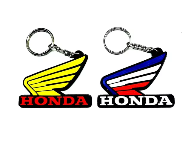 yellow Honda Wing Keychain Key Ring Rubber Motorcycle Collectables 2PCS New