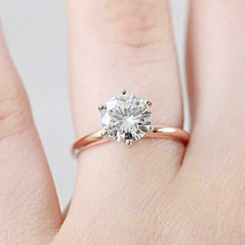 1,0ct runder Diamant 6 Zinken königliche Krone Fassung Rose Silber Ring Labor erstellt ##