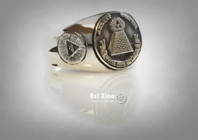 NEW STERLING SILVER 925 MASONIC ANNUIT COEPTIS RING BY : Ezi Zino