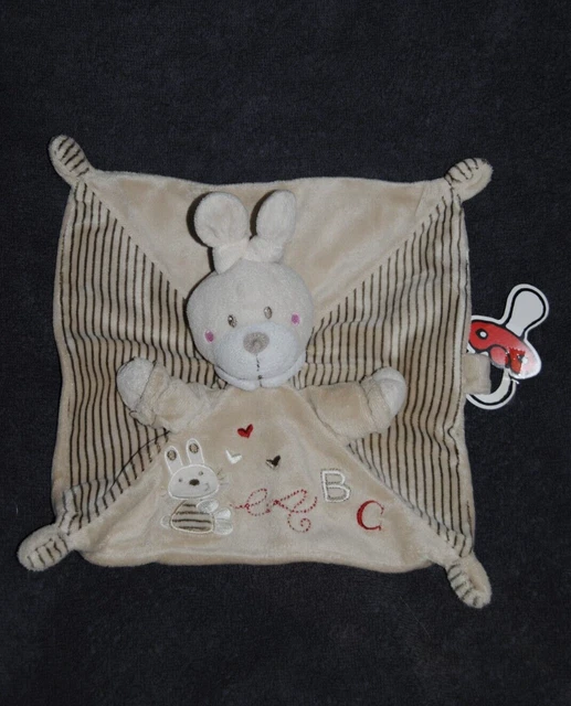 Doudou Plat Lapin Beige  ABC NICOTOY SIMBA Toys KIABI Attache Tétine TTBE