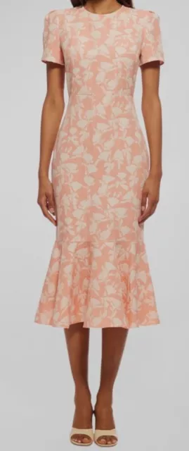 $419 Shoshanna Women's Pink Floral Jacquard Mermaid Midi Dress Size 8