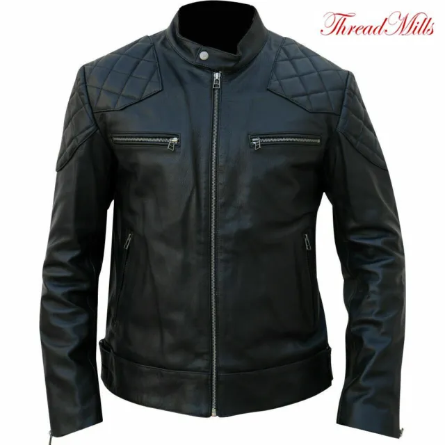 Mens David Beckham Leather Jacket Biker Motorcycle Style Leather Clearance Sale!