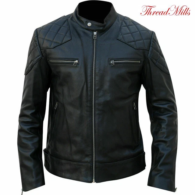 Mens David Beckham Leather Jacket Biker Motorcycle Style Leather Clearance Sale!