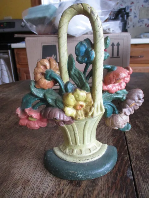 Estate Find Antique Doorstop Basket of Flowers, Cast Iron Stamped 42 No Reserve