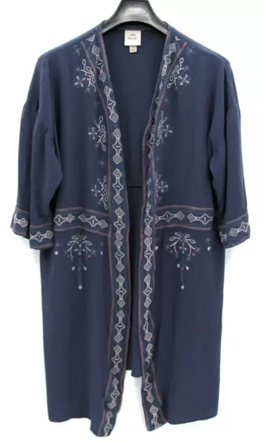 Knox Rose Top Womens Large Blue Embroidered Floral Open Front Cardigan Kimono