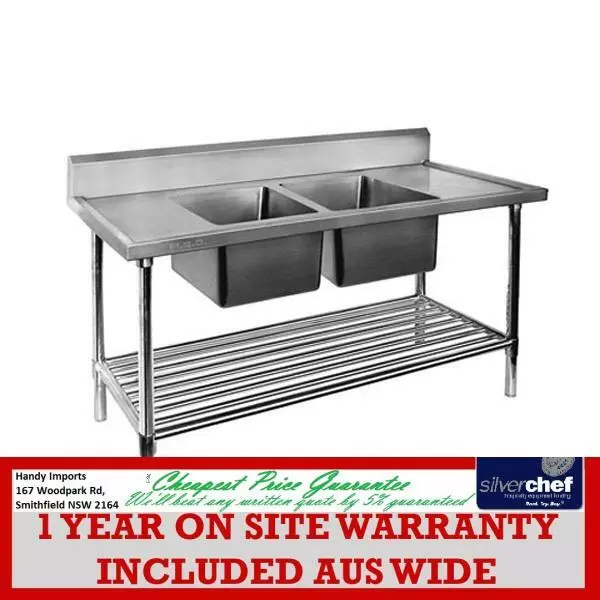 Fed Commercial Double Middle Centre Sink Ss Stainless Steel Bench Dsb6-1500C/A