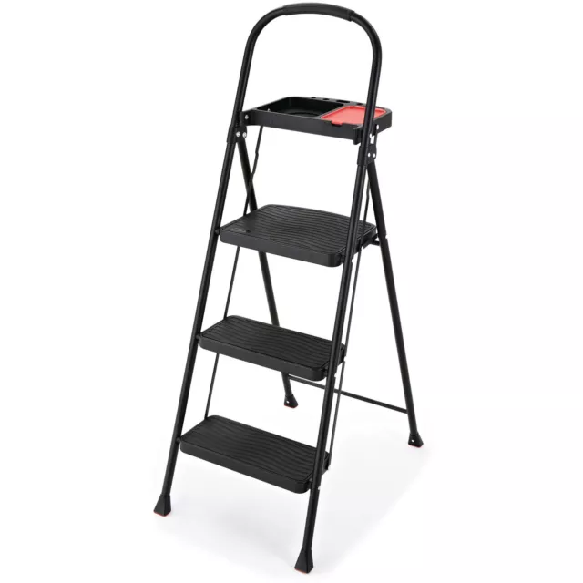 Rubbermaid RMS-3T 3-Step Steel Step Stool with Project Tray, 225 lb. Cap.