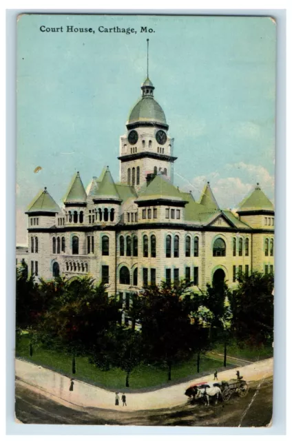 1909 View Of Court House Tower Clock Carthage Missouri MO Antique Postcard
