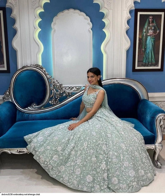 Dark Green Lehenga Choli Dress Zari Work Lengha Chunri Indian Bolllywood Saree