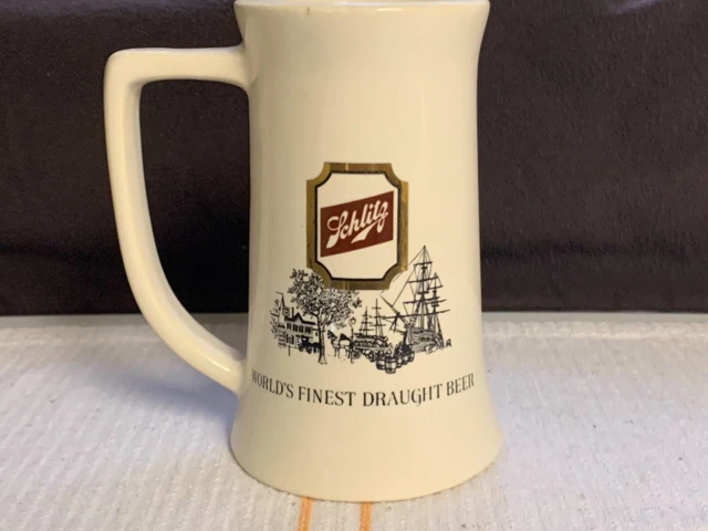Vintage Schlitz Ceramic Beer Stein Mug 6" USA Sailing Ships Milwaukee Famous