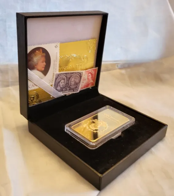 Queen Elizabeth II Diamant Jubiläum Silber Goldbarren COA Box Münze alte Briefmarken königlich 3