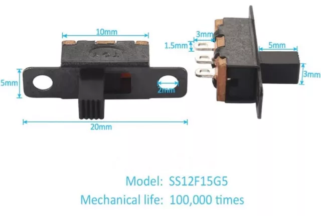 5 x SPDT Slide Switch. 2 Position, 3 Pin Mini Panel Slide Switch. 2