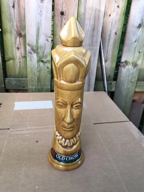 Vintage Old Crow Whiskey Chessmen Light King Empty L.E. Decanter Bottle
