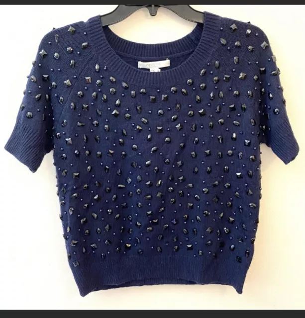 Piperlime Collection embellished short sleeve navy sweater size medium NEW