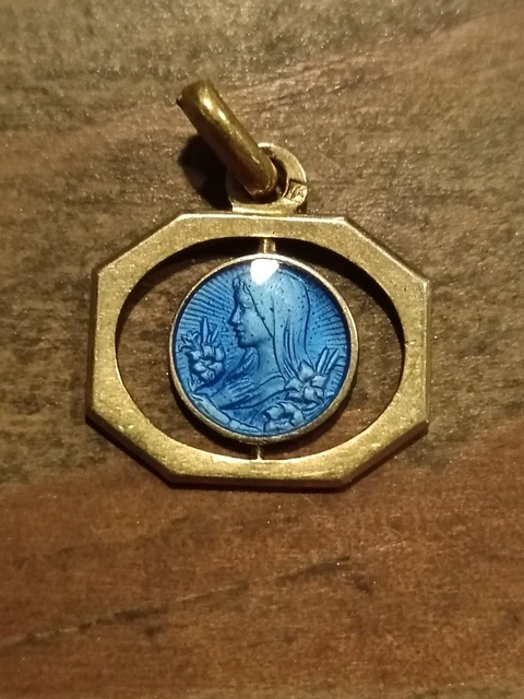 Médaille Religieuse Vierge Marie En Or 18k Art Nouveau - Circa 1914 - Occasion