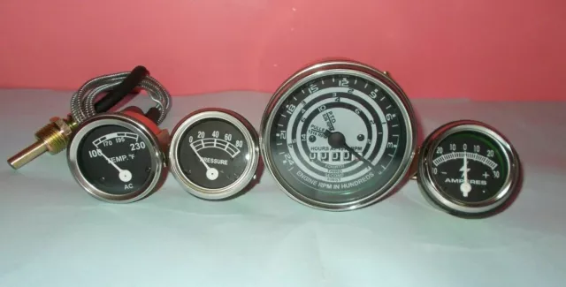 Ford Tractor 8N, 9N , 2N - Tachometer,Temp, Oil , Amp Gauge Chrome bezels A