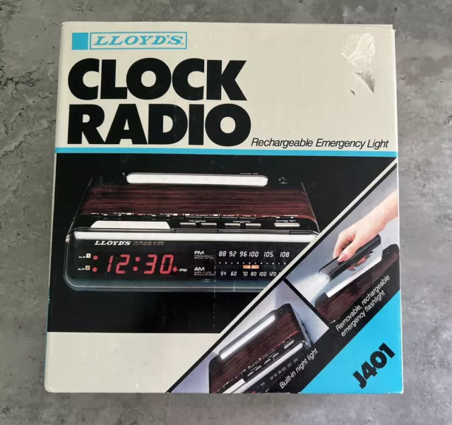 NEW Vintage Lloyd’s AM/FM Clock Radio Model J401 AM/FM Dual Nightlight Recharge