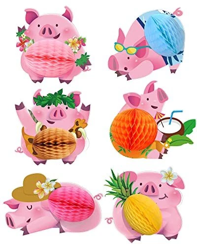 TaoBary 6 Pcs Luau Pig Centerpiece Party Decoration Summer Hawaiian Luau Cent...