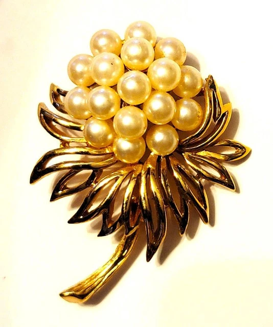 Broche Fleur Dorée Vintage Signée Jacques Esterel - Occasion, En Métal Doré