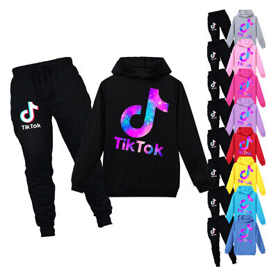 Kids Girls  Tik Tok Long Sleeve Hoodies Tracksuits Pullover Jumper Outfits Sets