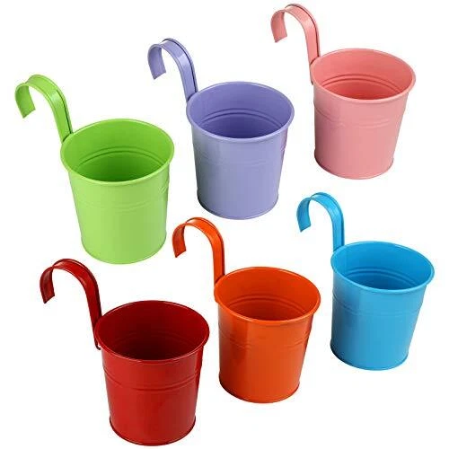 LIHAO 6 x Hängetöpfe Metall Set Pflanztopf Bunt Blumentöpfe zum Aufhängen Eis...