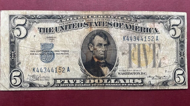 1934 A Five Dollar Silver Certificate $5 Yellow Seal NORTH AFRICA #58996