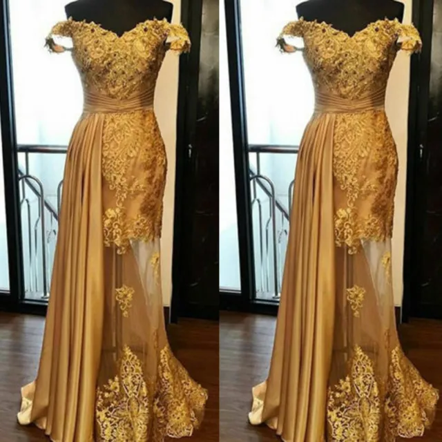 Mermaid Gold Long Evening Formal Dress Off the Shoulder Party Prom Gown Custom