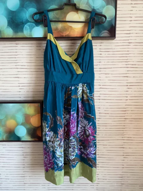 maeve anthropologie dress silk green floral sundress 2 Women’s