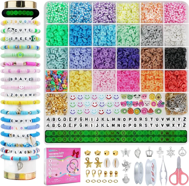 6100 Polymer Clay Beads for Bracelets Making Aesthetic Kit 24 Colors Flat Heish