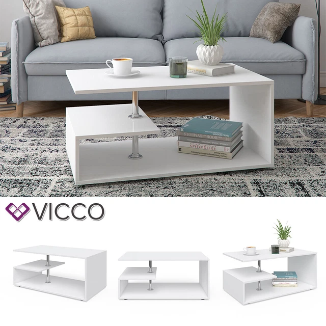 Table Basse Vicco TADE Blanche - 119x61x41 Cm - Moderne - Neuve Sous Emballage