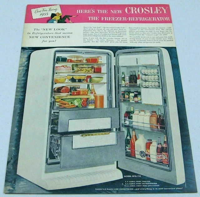 1954 Print Ad Crosley Duo Shelvador Refigerator-Freezers Model RFG-125