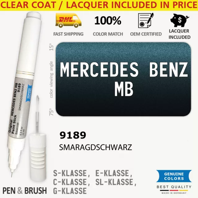 9189 Touch Up Paint for Mercedes Benz MB Black S KLASSE E C SL G SLK CABRIO A CL