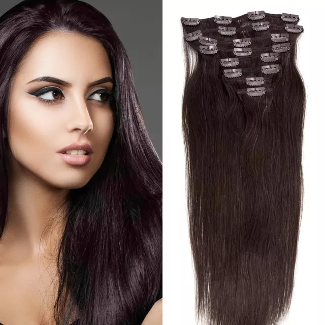 8 Haarteile Remy indisches Echthaar Clip In Human Hair Extensions mit 18Clips DE