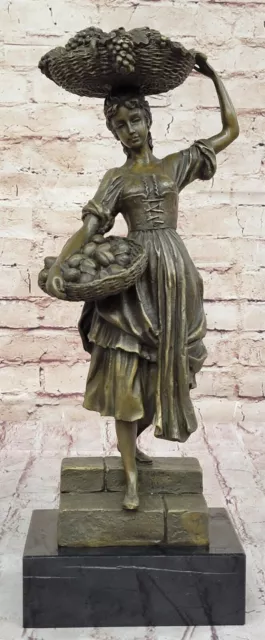 Art Deco Artwork: Woman Female With Fruit Basket Bronze Sculpture by Cesaro Art