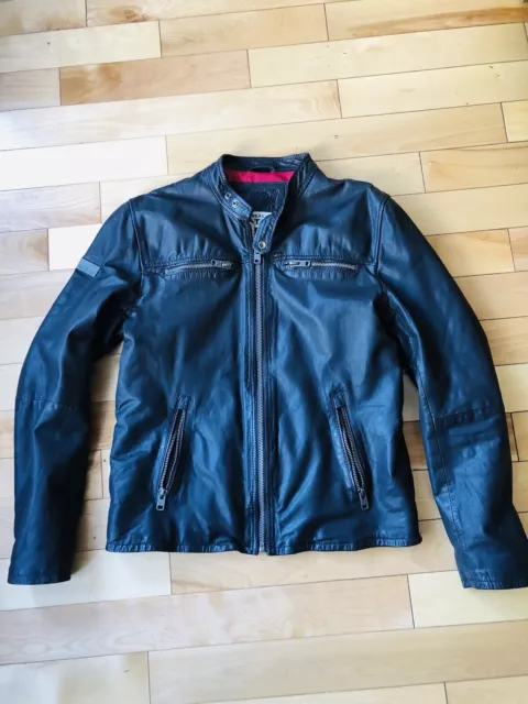 mens superdry leather jacket large