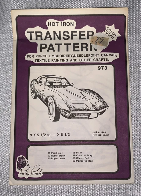 Coche Stingray Corvette E4 '89 Bonito Bordado Codificado Patrón De Transferencia 973 Corvette