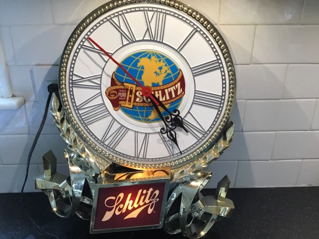Vintage Schlitz Beer Wall Mounted Lighted Globe Clock 14 " x 17 " Vintage Schlitz Beer Wall Mounted Lighted Globe Clock 14 " x 17 "