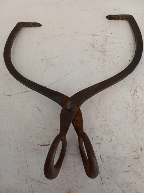 Large Antique Gifford Wood Co. Wrought Iron Ice Block Tongs Maine Barn Find