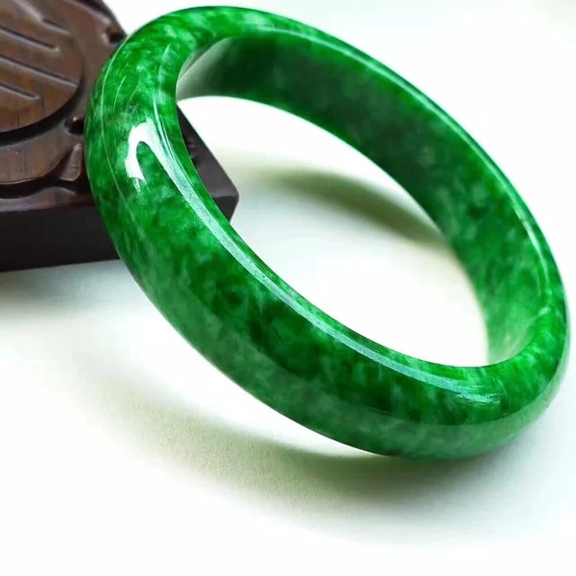 JADE Green Bangle, Vintage W Certificate Bracelet Hand Carved Natural JADE AAA