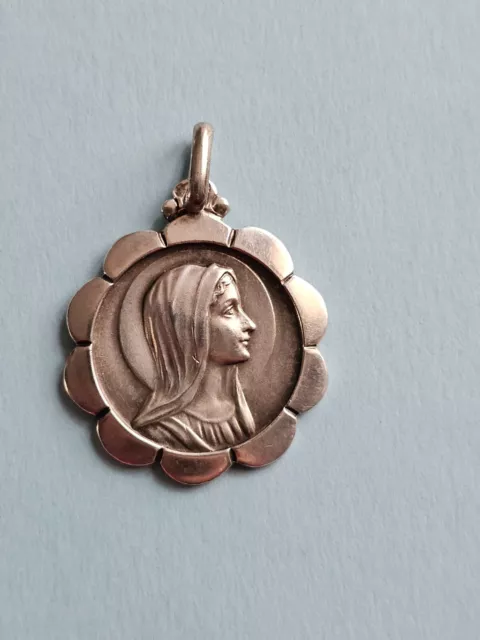 Médaille religieuse en forme de fleur vierge Marie et N.D. de Lourdes Argent