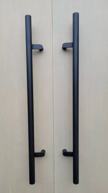 45º Offset Door Pull Handle Round Bar Ladder Matte Black Entry modern entrance