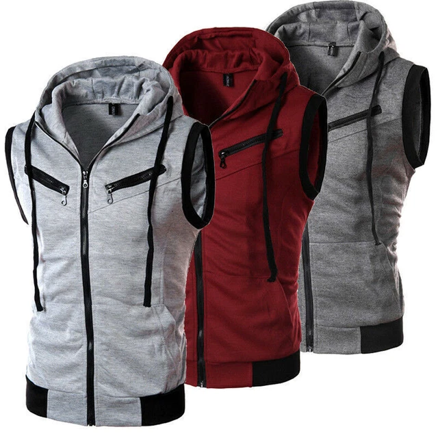 Men Sleeveless Zipper Hoodie Vest Muscle Bodybuilding Gym Tank Tops Wasitcoat US