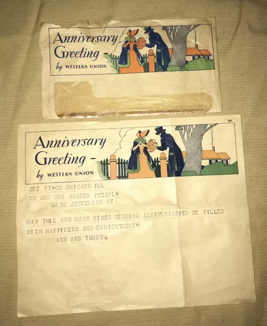 Western Union Anniversary Greetings Telegram 1937 Chicago Art Deco Graphics