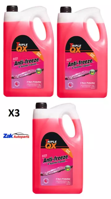 Triple QX Red Antifreeze Summer Coolant G12 Ready Mixed 15 Litre X3 Bottles 15L