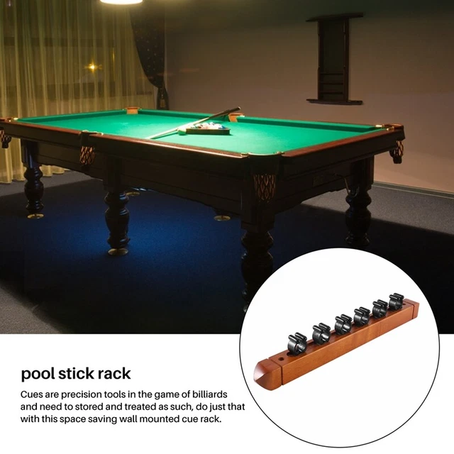 WALL MOUNTED HARDWOOD Billiard Cue Rack Pool Cue Rack 6 Clips