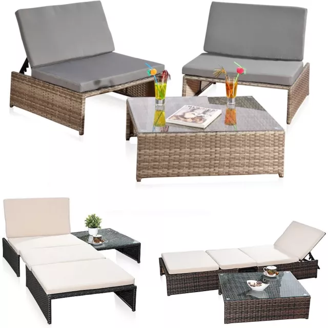 Gartenmöbel SitzgarniturLounge Garten-Set Balkon 2 Sessel Tisch Polyrattan Set