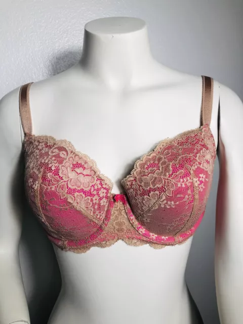 Victoria’s Secret Dream Angels Lined Demi 34DD Hot Pink Lace Push-up Bra Sexy