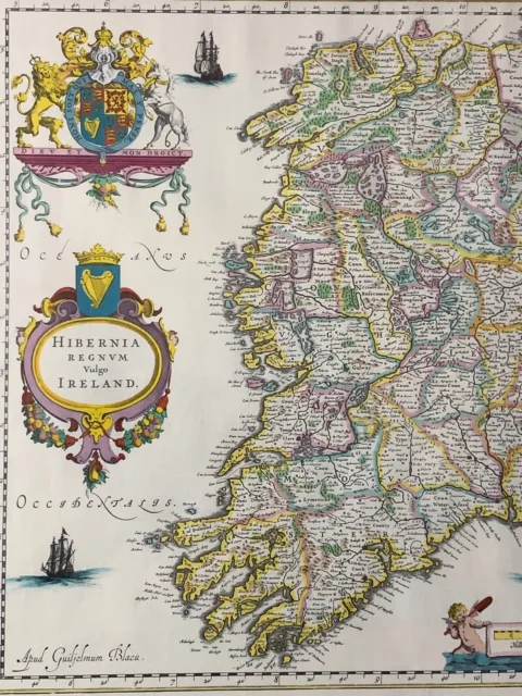 Willem & Johan Blaeu map-Ireland/Hibernia 1635 framed/glazed 54x44cm 3