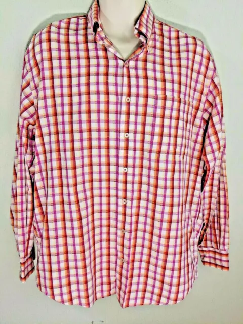 Mens John Ashford Orange Pink Plaid Checked Shirt Long Sleeves Button Up Large