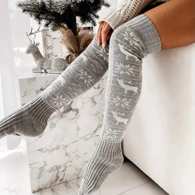 Winter Christmas Warm Knitted Women Stocking Beautiful Elk Snowflake Jacquard 3